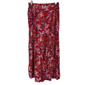 Intimately Free People Women L Floral Wide Leg Pants Red Flowy Pull On Bohemian